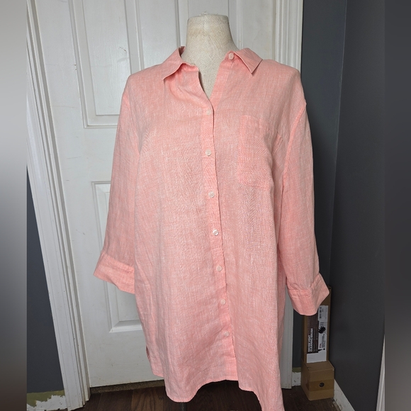 Chico's Linen Women's Light Peach Button Up Size 3 - Picture 2 of 7